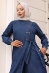 Koyu Mavi Çıtçıt Detaylı Kot Tesettür Takım