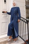 Koyu Mavi Çıtçıt Detaylı Kot Tesettür Takım