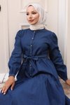 Koyu Mavi Düğmeli Kat Kot Tesettür Elbise