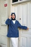 Koyu Mavi Yan Bağlama Oversize Kot Ceket