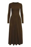 Koyukahverengi Uzun Evaze Maksi Etekli Kollu Kloş Elbise