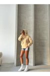 Krem Bağcık Detay Oversize Sweatshirt