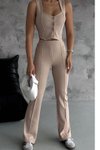 Krem Crep Kumaş Yelek Pantolon İkili Takım