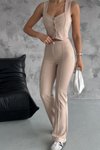 Krem Crep Kumaş Yelek Pantolon İkili Takım