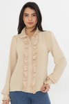 Krem Fırfır Detay Hakim Yaka Uzun Kol Gömlek