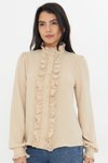 Krem Fırfır Detay Hakim Yaka Uzun Kol Gömlek