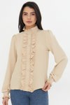 Krem Fırfır Detay Hakim Yaka Uzun Kol Gömlek