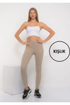 Krem Fitilli Şardonlu Yüksek Bel Toparlayıcı Sıkılaştırıcı Spor Tayt