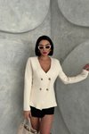 Krem Gold Düğmeli Triko Blazer Ceket