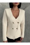 Krem Gold Düğmeli Triko Blazer Ceket