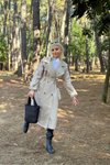 Krem Kuşaklı Trençkot