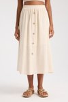 Krem Midi Ön Düğme Detaylı Etek