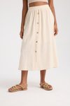 Krem Midi Ön Düğme Detaylı Etek