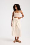 Krem Midi Ön Düğme Detaylı Etek