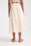 Krem Midi Ön Düğme Detaylı Etek