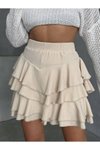 Krem Mini Bürümcük Kumaş Katlı Şort Etek