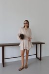 Krem Mini Işıltılı Dokulu Volanlı Premium Elbise