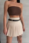 Krem Mini Pileli Kemer Detaylı Şort Etek