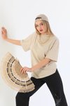 Krem Pamuklu Unisex Oversize Basic T-shirt