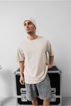 Krem Pamuklu Unisex Oversize Basic T-shirt