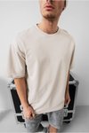 Krem Pamuklu Unisex Oversize Basic T-shirt