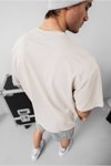 Krem Pamuklu Unisex Oversize Basic T-shirt