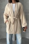 Krem Poplin Kumaş Oversize Kimono