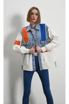 Krem Turuncu Mavi Mix Renkli Biyeli Oversize Ceket