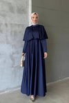 Lacivert Beril Tesettür Abiye Elbise