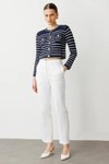 Lacivert Çizgili Crop Hırka