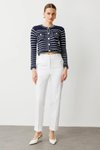 Lacivert Çizgili Crop Hırka