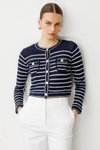 Lacivert Çizgili Crop Hırka