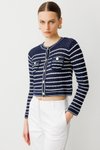Lacivert Çizgili Crop Hırka