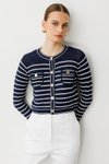 Lacivert Çizgili Crop Hırka