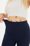 Lacivert Curve Büyük Beden Fitilli İspanyol Paça Şardonlu Polarlı Yüksek Bel Toparlayıcı Tayt