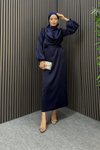 Lacivert Degaje Tesettür Abiye Elbise