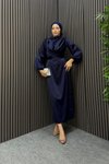 Lacivert Degaje Tesettür Abiye Elbise