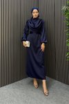 Lacivert Degaje Tesettür Abiye Elbise