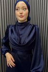 Lacivert Degaje Tesettür Abiye Elbise