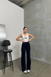 Navy Jacquard Velcro Palazzo Pants
