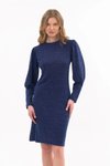 Lacivert Midi Bisiklet Yaka Kol Detaylı Diz Boyu Triko Elbise