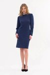 Lacivert Midi Bisiklet Yaka Kol Detaylı Diz Boyu Triko Elbise