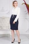Lacivert Midi Kemer Detaylı Likralı Ofis Kalem Etek