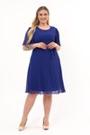 Navy Blue Midi Plus Size Tie Detail Chiffon Dress