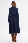 Lacivert Midi Uzun Kol Kuşaklı Beli Lastikli Cepli Gömlek Elbise