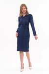 Lacivert Midi V Yaka Bağlama Detaylı Triko Elbise