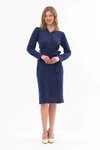 Lacivert Midi V Yaka Bağlama Detaylı Triko Elbise