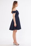 Lacivert Mini Askılı Kayık Yaka Detay Pileli Kloş Abiye Elbise