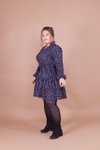 Lacivert Mini Büyük Beden Kadife Çiçek Desenli Yaka Detay Elbise
