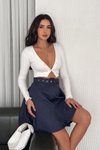 Lacivert Mini Cepli Kışlık Süet Kloş Etek